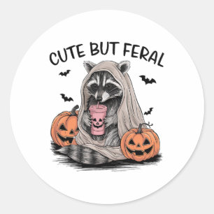 Sticker Rond Drôle Halloween Raccoon avec chauves-souris Citrou