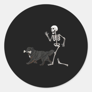 Sticker Rond Drôle Halloween Terre-Neuve Et Squelette