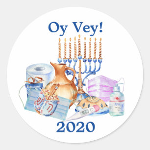 Sticker Rond Drôle Hanukkah Covid Aquarelle Quarantaine 2020