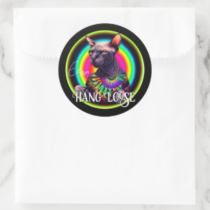 Sticker Rond Drôle Hippie Sphynx Chat