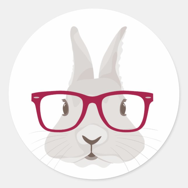 Sticker Rond Drôle Hipster lapin de Pâques avec lunettes de jan (Devant)