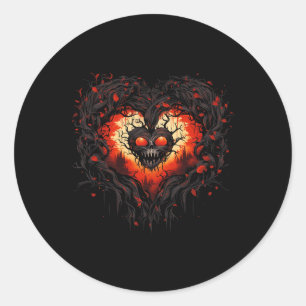 Sticker Rond Drôle Horreur Fantôme Coeur Rouge Crâne Déplaisant