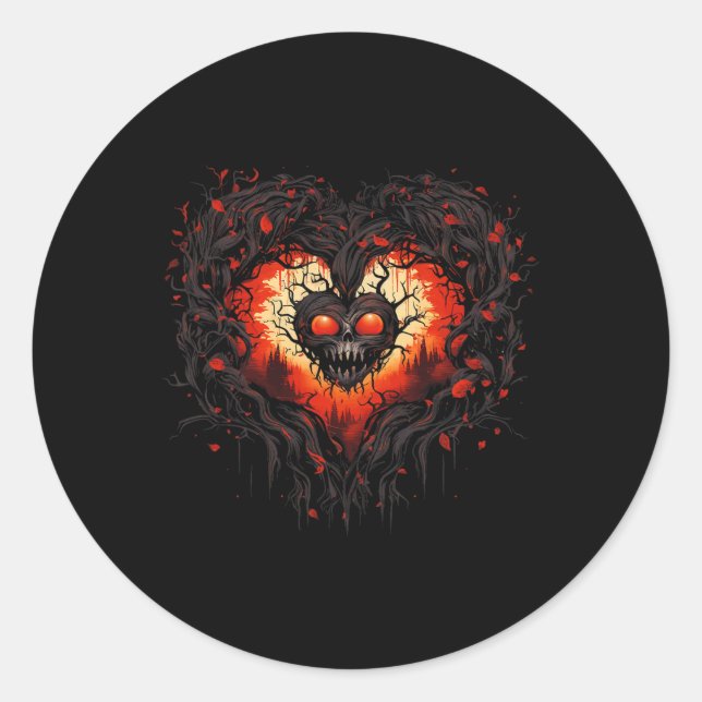 Sticker Rond Drôle Horreur Fantôme Coeur Rouge Crâne Déplaisant (Devant)
