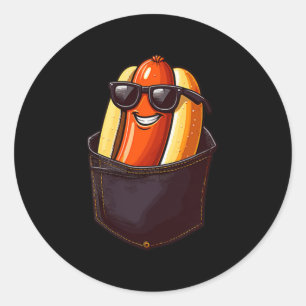 Sticker Rond Drôle Hotdog Dans Une Poche Sungles Nourriture Chi