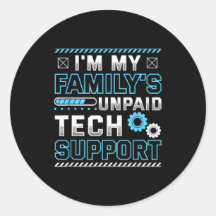 Sticker Rond Drôle, je suis le support technique non payé de ma