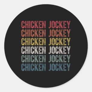 Sticker Rond Drôle Jockey de poulet empilé Répétition Font Fun 