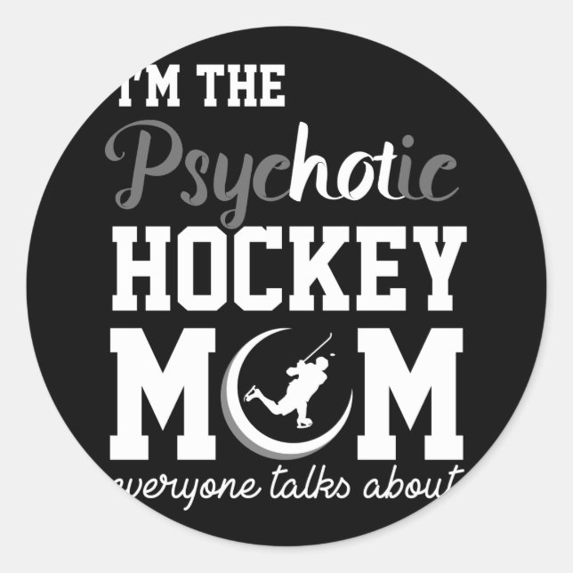 Sticker Rond Drôle Joueur de hockey sur glace Cadeau Psychotiqu (Devant)