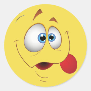 Sticker Rond Drôle Joyeux Visage Bleu yeux