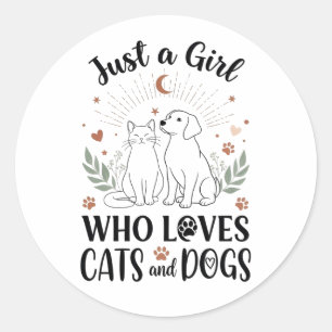 Sticker Rond drôle Juste une fille qui aime les chats et les ch