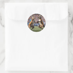 Sticker Rond Drôle Kangaroos Australien Jouant Au Football,
