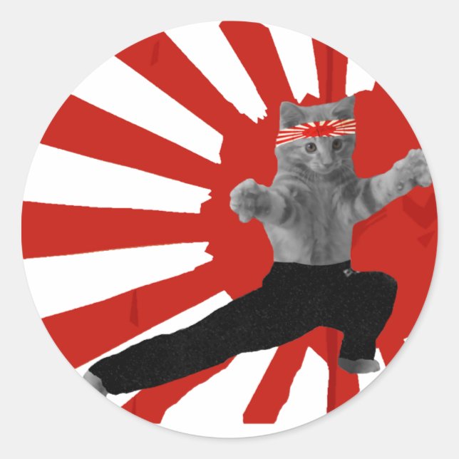 Sticker Rond Drôle Karate Kitten cadeaux (Devant)
