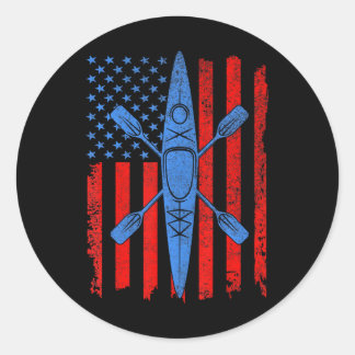 Sticker Rond Drôle Kayak pour le drapeau Cool américain Kayak