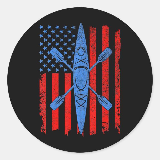 Sticker Rond Drôle Kayak pour le drapeau Cool américain Kayak (Devant)