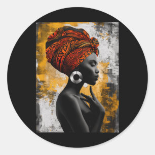 Sticker Rond Drôle Kente Tête Envelopper Femmes afro-américaine