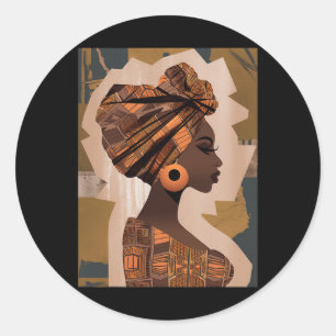 Sticker Rond Drôle Kente Tête Envelopper Femmes afro-américaine
