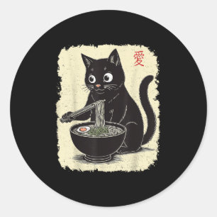 Sticker Rond Drôle Kitten Manger Ramen Japonais Kawaii Anime Ca
