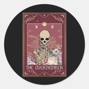 Sticker Rond Drôle La Carte Tarot Overthinker Skeleton Witch Ae