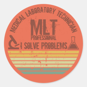 Sticker Rond Drôle laboratoire médical technique mlt coucher de