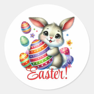 Sticker Rond Drôle Lapin de Pâques