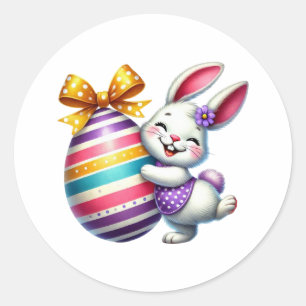 Sticker Rond Drôle Lapin de Pâques