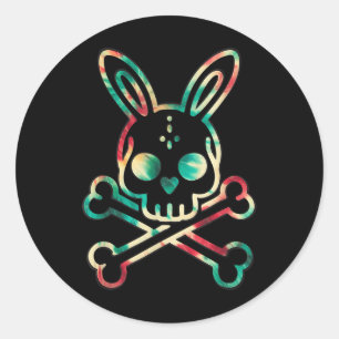 Sticker Rond Drôle Lapin de Pâques Retro Tie Dye Bunny Skull Cr