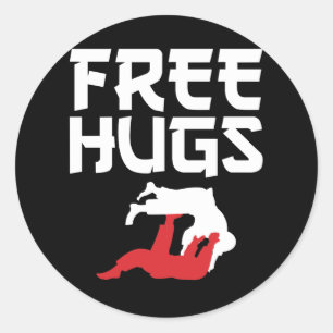 Sticker Rond Drôle Libre Hugs BJJ Jiu-Jitsu Takedown