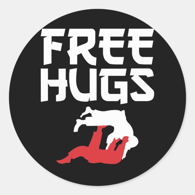 Sticker Rond Drôle Libre Hugs BJJ Jiu-Jitsu Takedown (Devant)