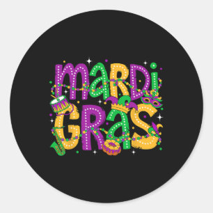 Sticker Rond Drôle Mardi Gras Parade Outfit Jester Hommes Casqu