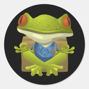 Sticker Rond Drôle Méditer le dessin de la grenouille