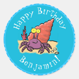 Sticker Rond Drôle mignon caricature pourpre crabe ermite