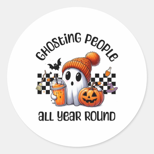 Sticker Rond Drôle mignon Déplaisant Fantôme Halloween Graphism (Devant)