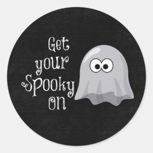 Sticker Rond Drôle, mignon Fantôme d'Halloween ; allumez votre 