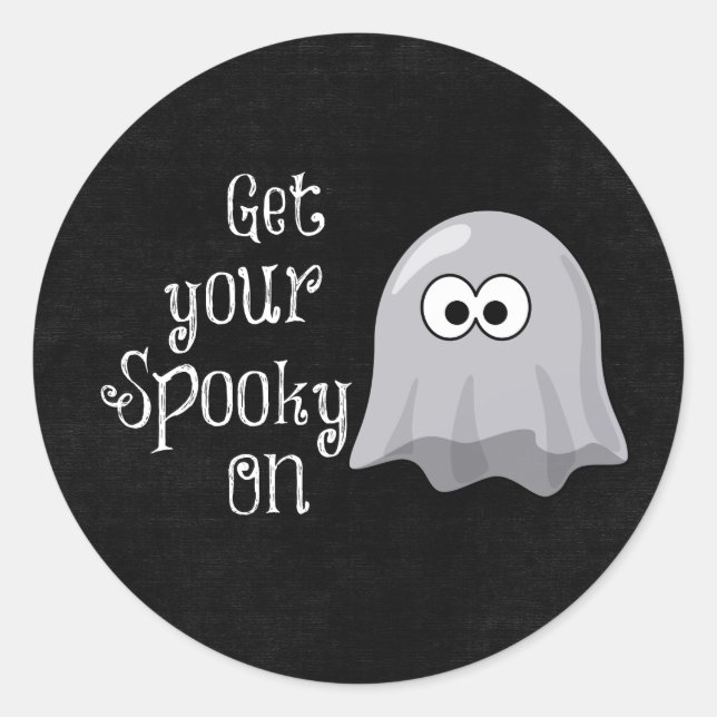 Sticker Rond Drôle, mignon Fantôme d'Halloween ; allumez votre  (Devant)