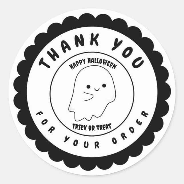 Sticker Rond Drôle mignon Fantôme Halloween Merci Personnaliser (Devant)