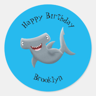 Sticker Rond Drôle mignon requin marteau dessin animé