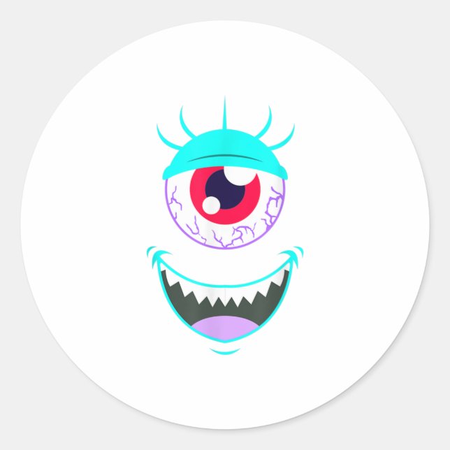 Sticker Rond Drôle monstre d'horreur Eyeball visage Halloween (Devant)