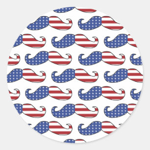 Sticker Rond Drôle Motif de Moustache patriotique