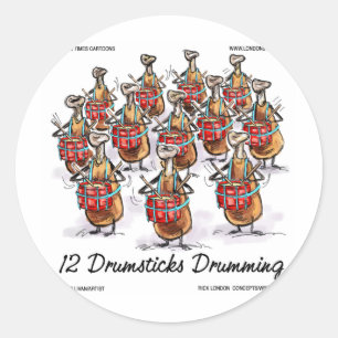 Sticker Rond Drôle Noël 12 Tambours Drumming Cadeaux & Tee