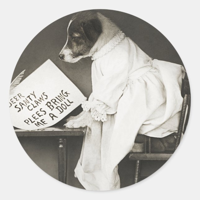 Sticker Rond Drôle Noël Chien Xmas attentes (Devant)