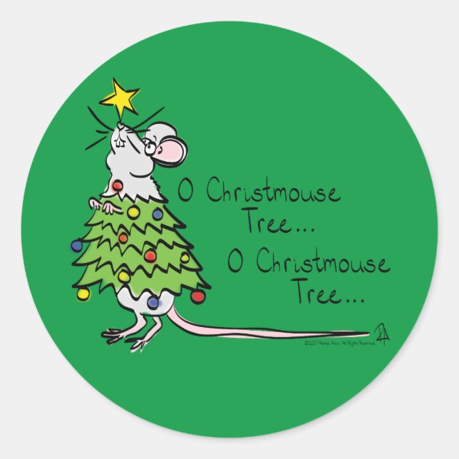 Sticker Rond Drôle Noël mignon Souris Arbre Cartoon (Devant)