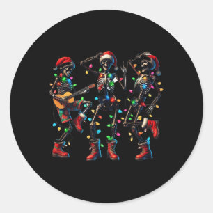 Sticker Rond Drôle Noël Skeleton Danser Noël Musique légère