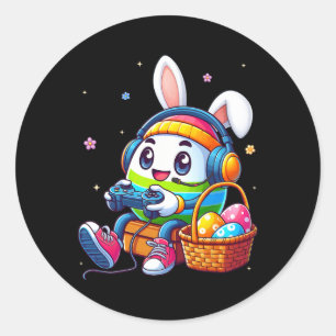 Sticker Rond Drôle Oeuf de Pâques Jouer Jeu Vidéo Pour Les Garç