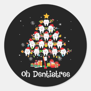 Sticker Rond Drôle Oh Dentistree Noël Arbre Dentiste Dentaire