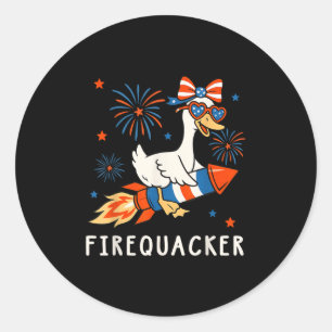 Sticker Rond Drôle Oie Quart Juillet Firequacker Indépendance
