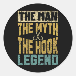Sticker Rond Drôle Papa Pêche Homme Mythe Hook Légende Pêcheur