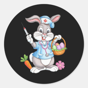 Sticker Rond Drôle Pâques Infirmière Stethoscope Bunny Scrub To