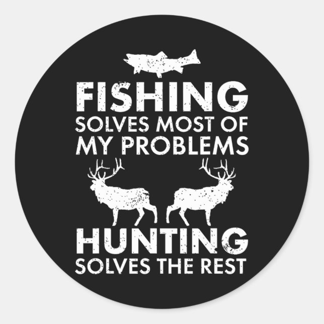 Sticker Rond Drôle Pêche Et Chasse Cadeau Noël Humour Hun (Devant)