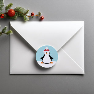 Sticker Rond Drôle Penguin de Noël