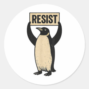 Sticker Rond Drôle Penguin Résister aux pingouins Cool Manifest