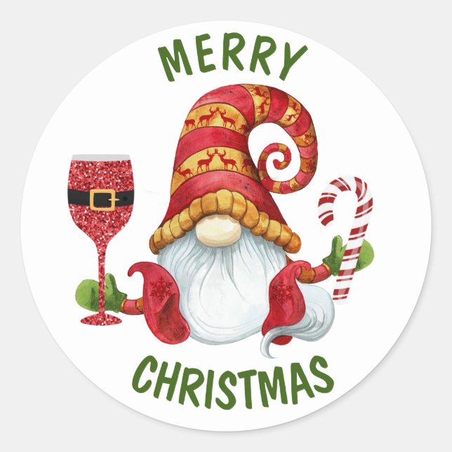 Sticker Rond Drôle Père Noël Party Gnome (Devant)